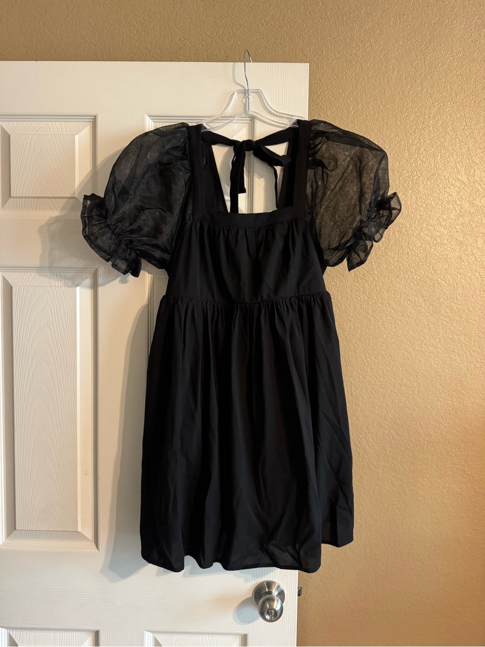 Entro Black Babydoll Dress with Sheer Sleeves & Pockets - Size Small